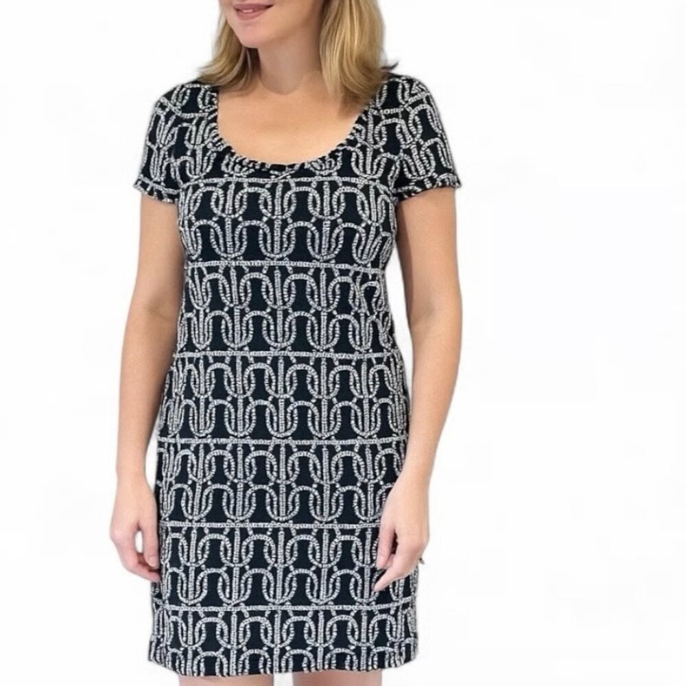 J Crew 100% Cotton Sailor Knot Nautical Print Dress - Navy Blue & White - Medium